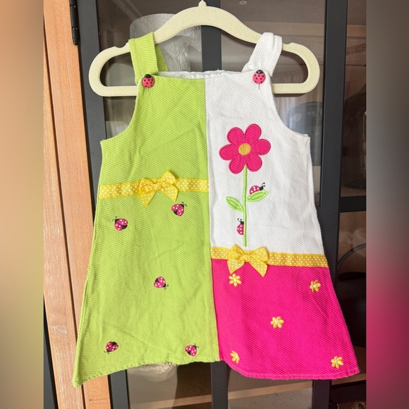 Vintage 90s Youngland appliqué dress ladybugs flowers toddler embroidered girl - Picture 1 of 9